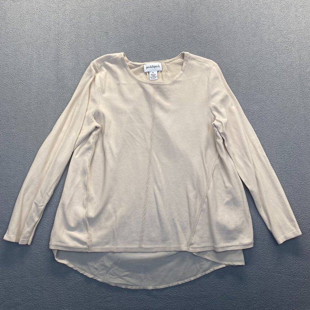 Peck & Peck Women's Size ‎ M Beige 3/4 Long Sleeve Rayon Blend Sweater